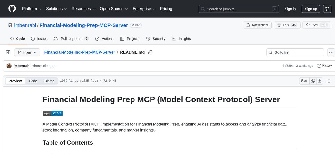Financial-Modeling-Prep-MCP-Server Screenshot