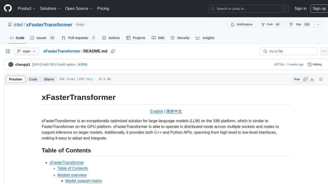 xFasterTransformer Screenshot