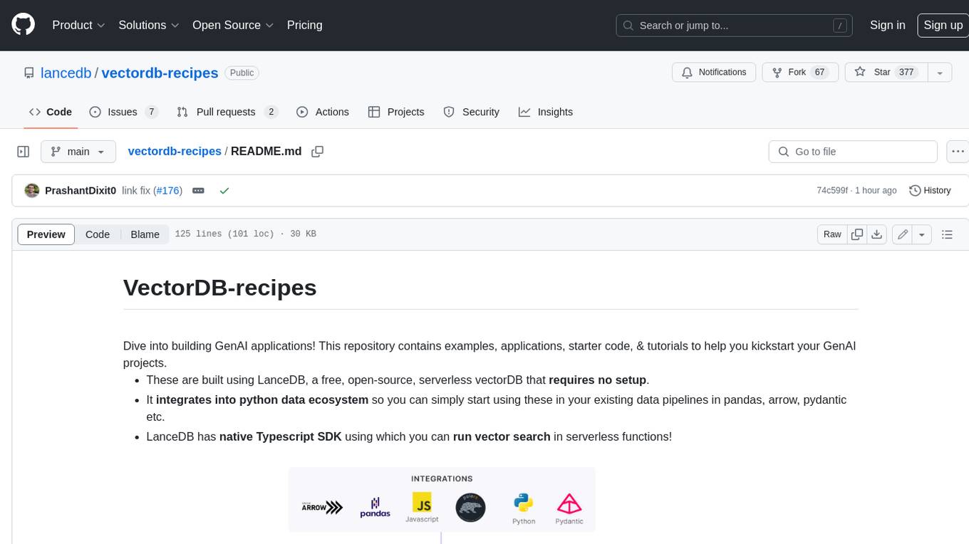 vectordb-recipes Screenshot