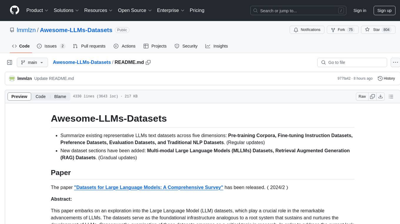 Awesome-LLMs-Datasets Screenshot