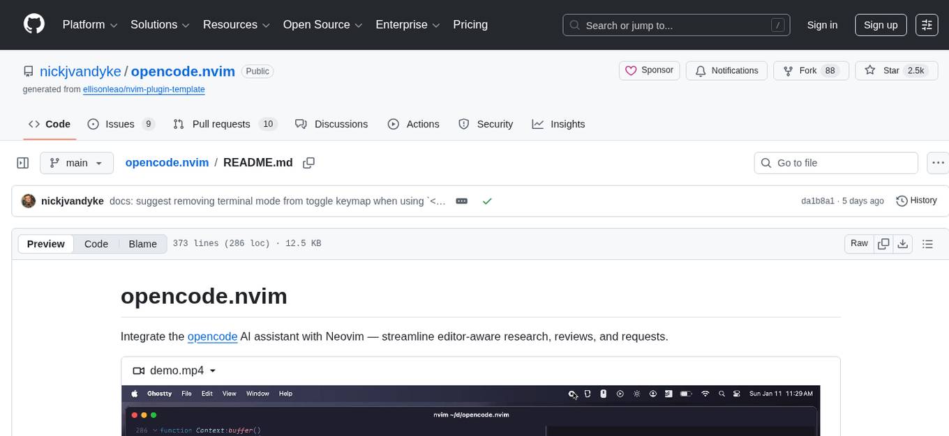 opencode.nvim Screenshot