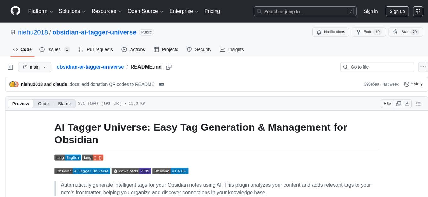 obsidian-ai-tagger-universe Screenshot
