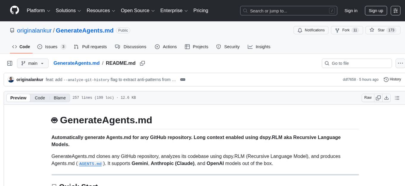 GenerateAgents.md Screenshot