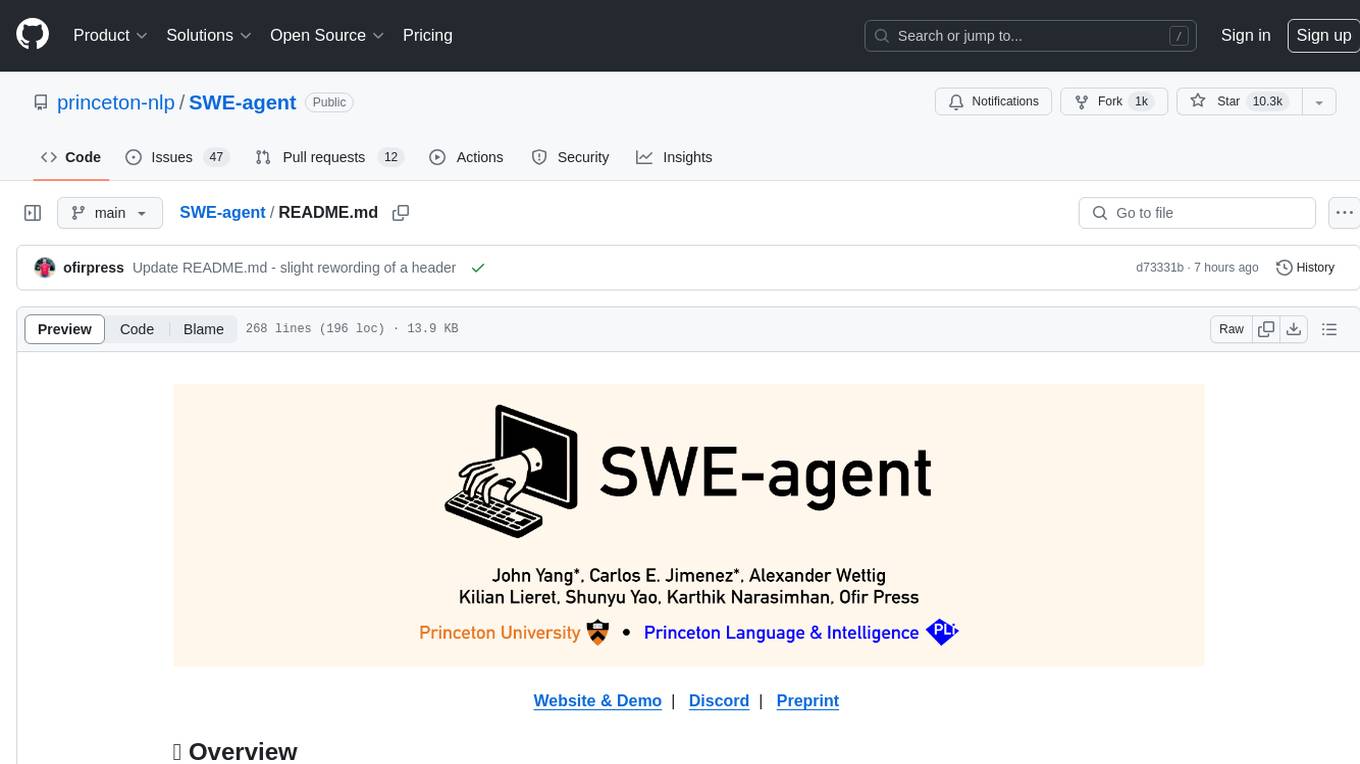 SWE-agent Screenshot