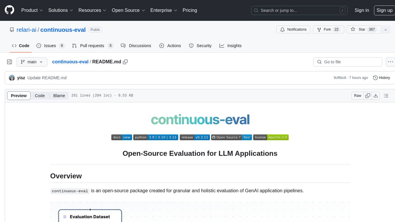 continuous-eval Screenshot