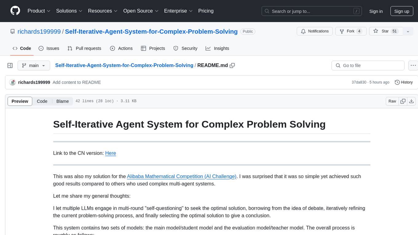 Self-Iterative-Agent-System-for-Complex-Problem-Solving Screenshot