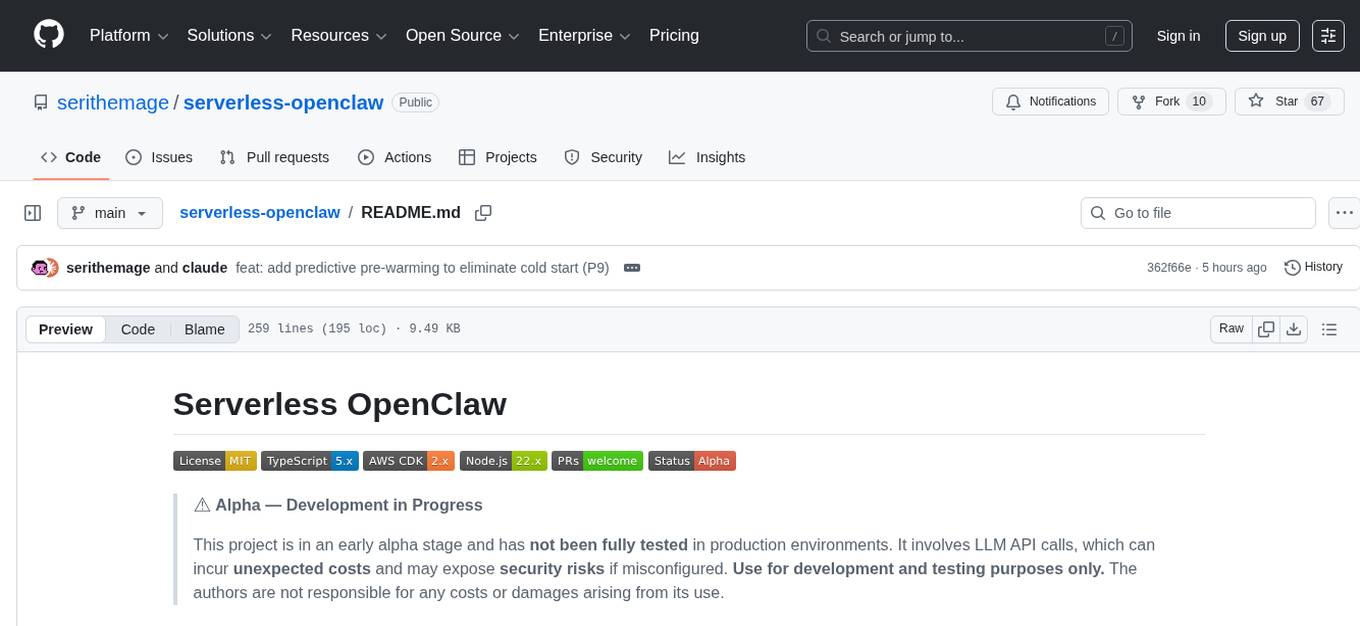 serverless-openclaw Screenshot