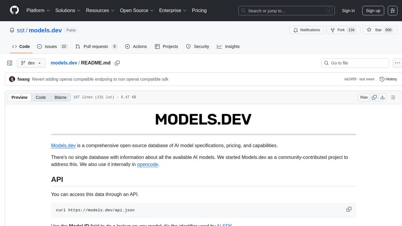 models.dev Screenshot