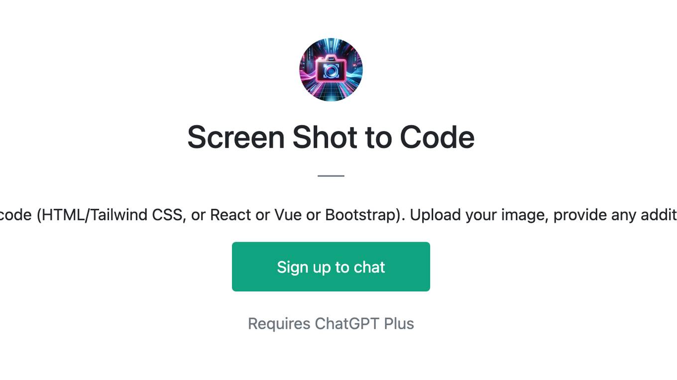 Screen Shot to Code Screenshot