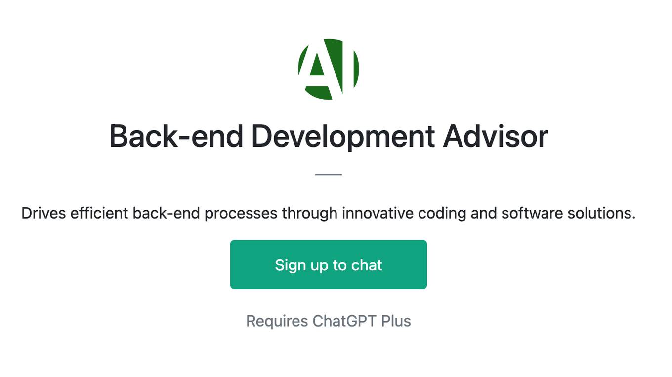 Back-end Development Advisor Screenshot