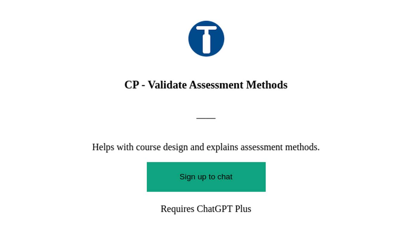 CP - Validate Assessment Methods Screenshot