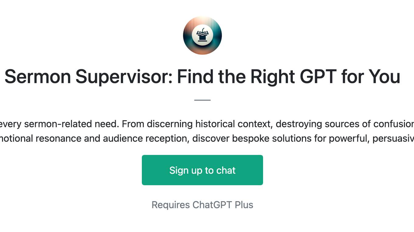 Sermon Supervisor: Find the Right GPT for You Screenshot