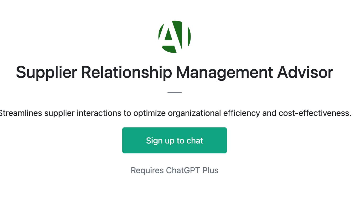 Supplier Relationship Management Advisor Screenshot