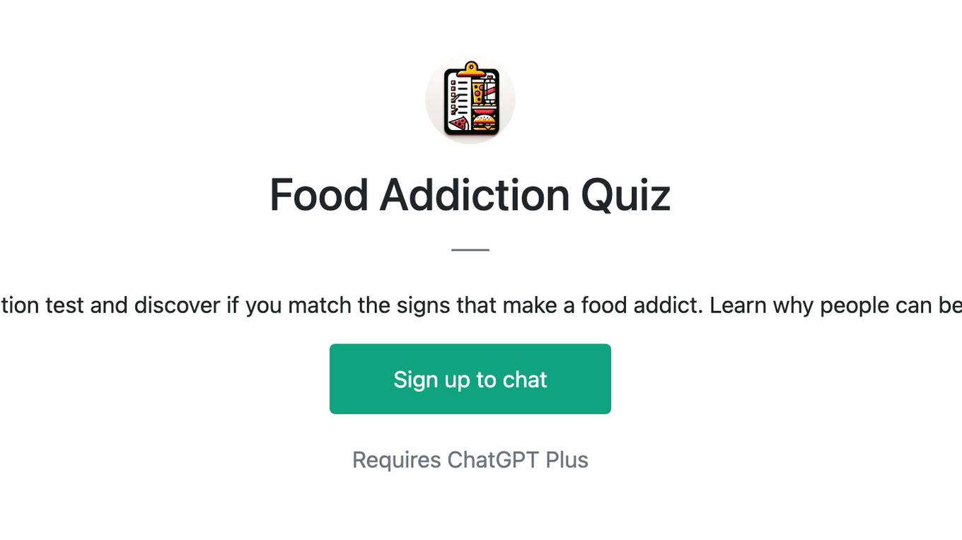 Food Addiction Quiz Screenshot