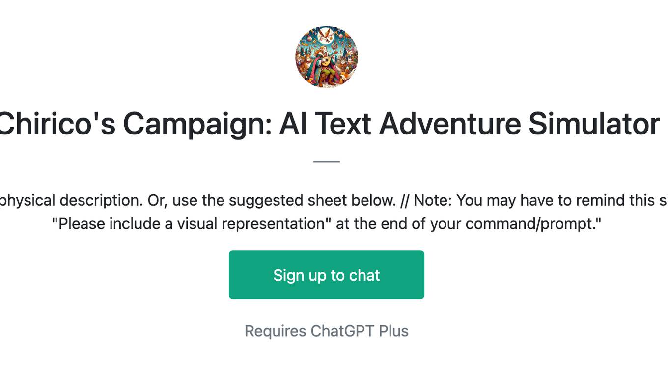 Chirico's Campaign: AI Text Adventure Simulator Screenshot