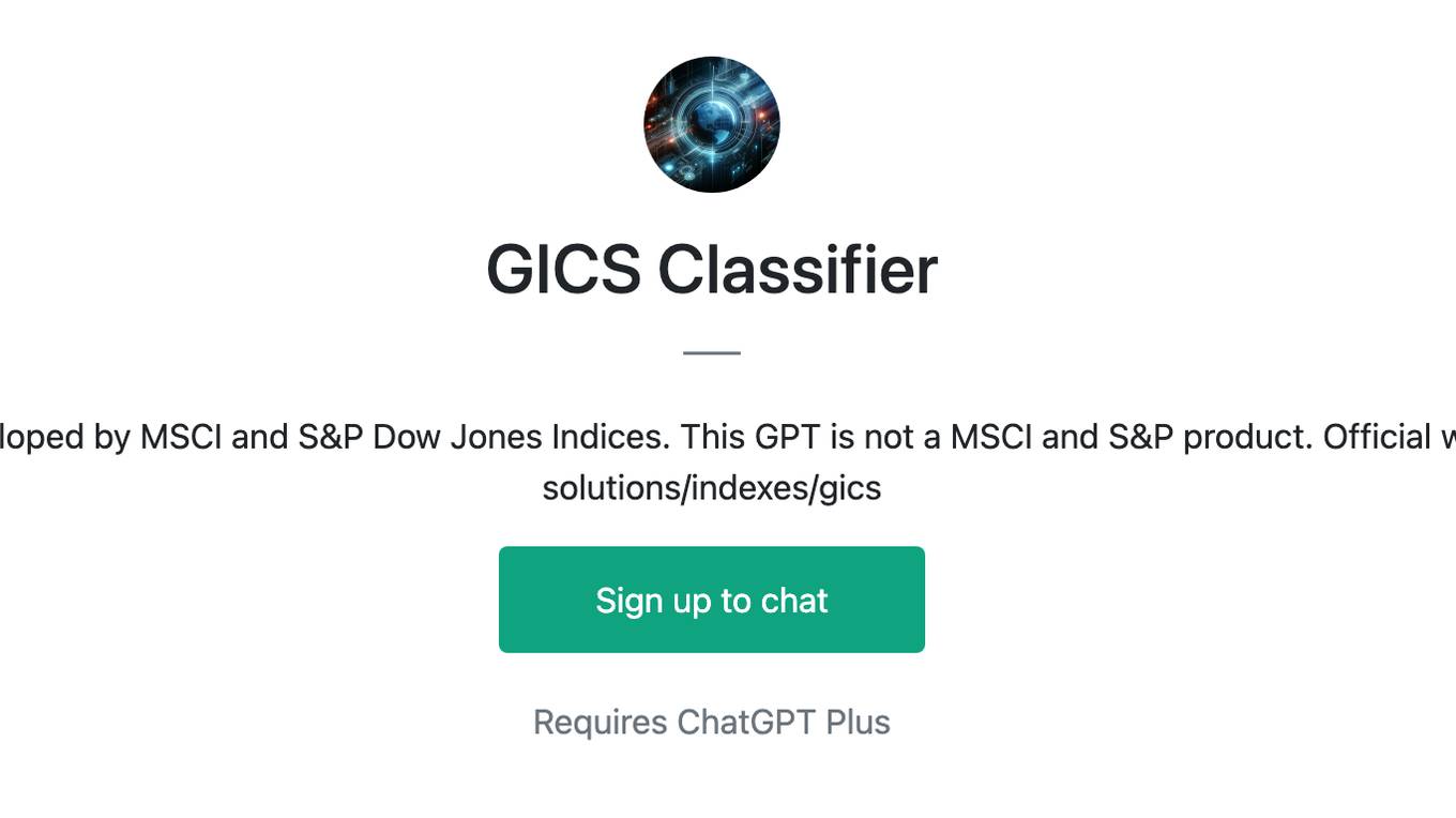 GICS Classifier Screenshot