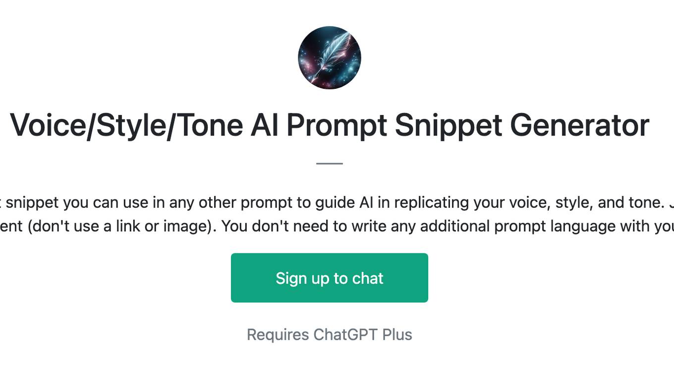 Voice/Style/Tone AI Prompt Snippet Generator Screenshot