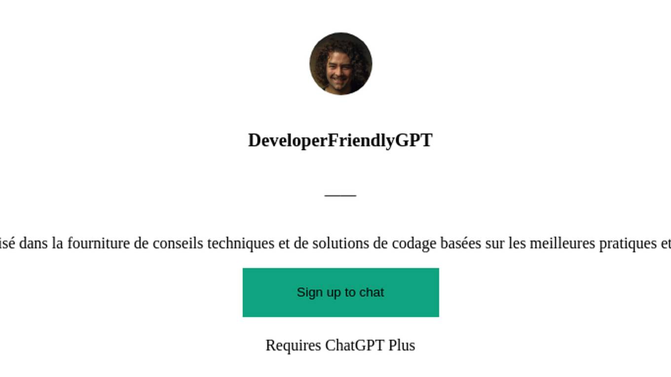 DeveloperFriendlyGPT Screenshot