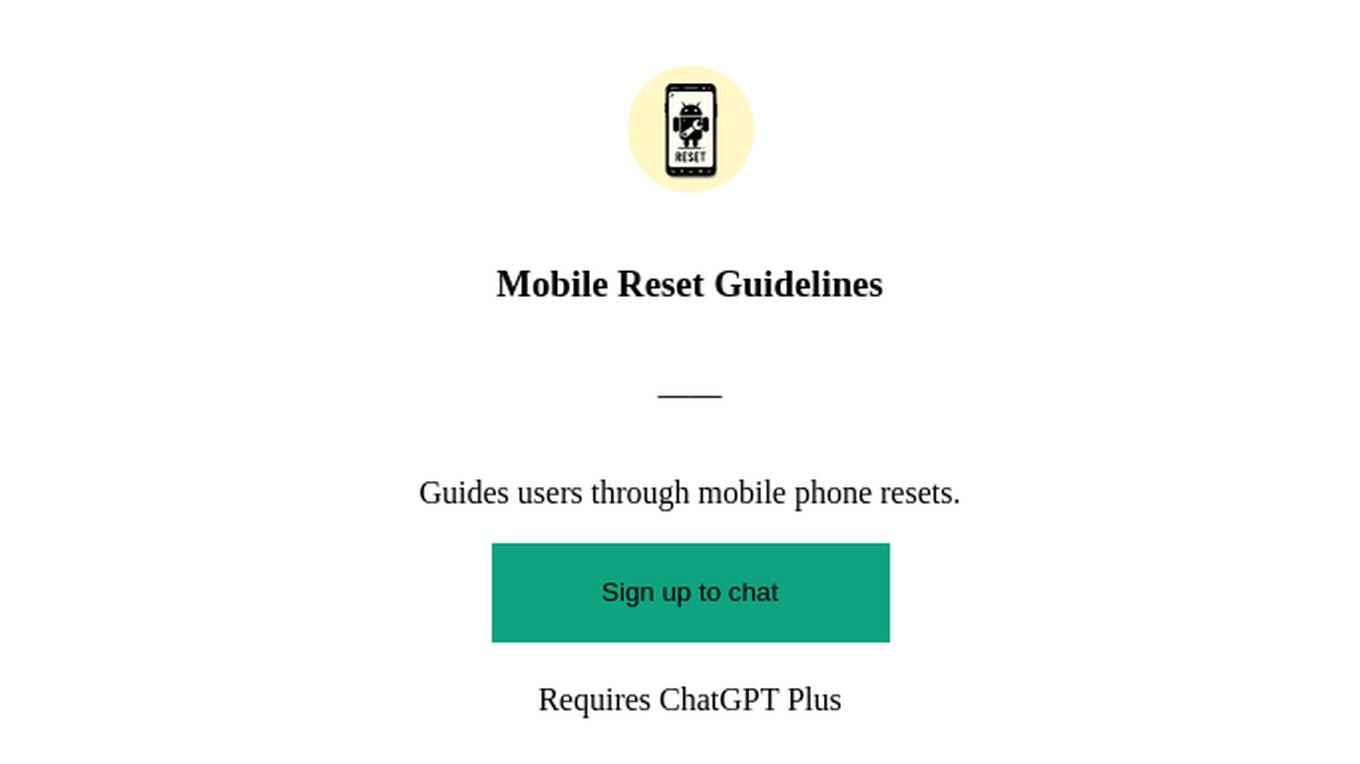 Mobile Reset Guidelines Screenshot