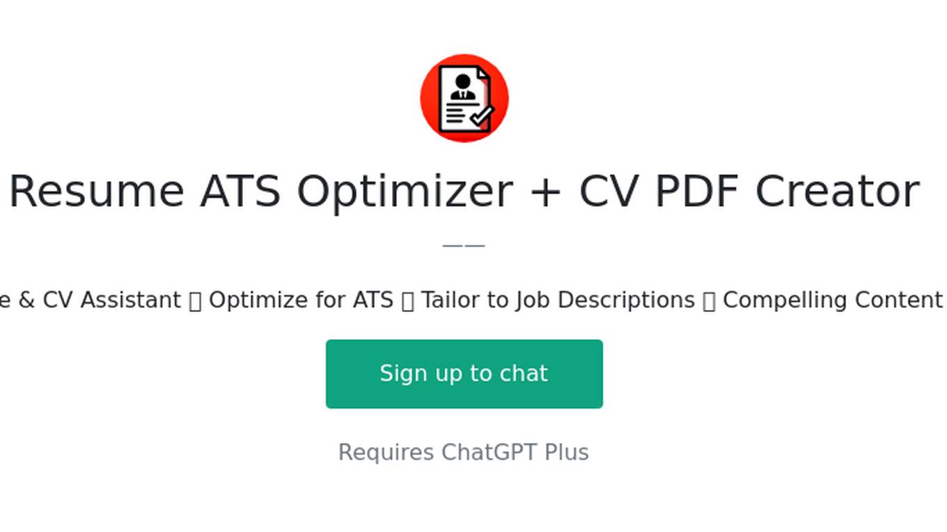 Resume ATS Optimizer + CV PDF Creator Screenshot