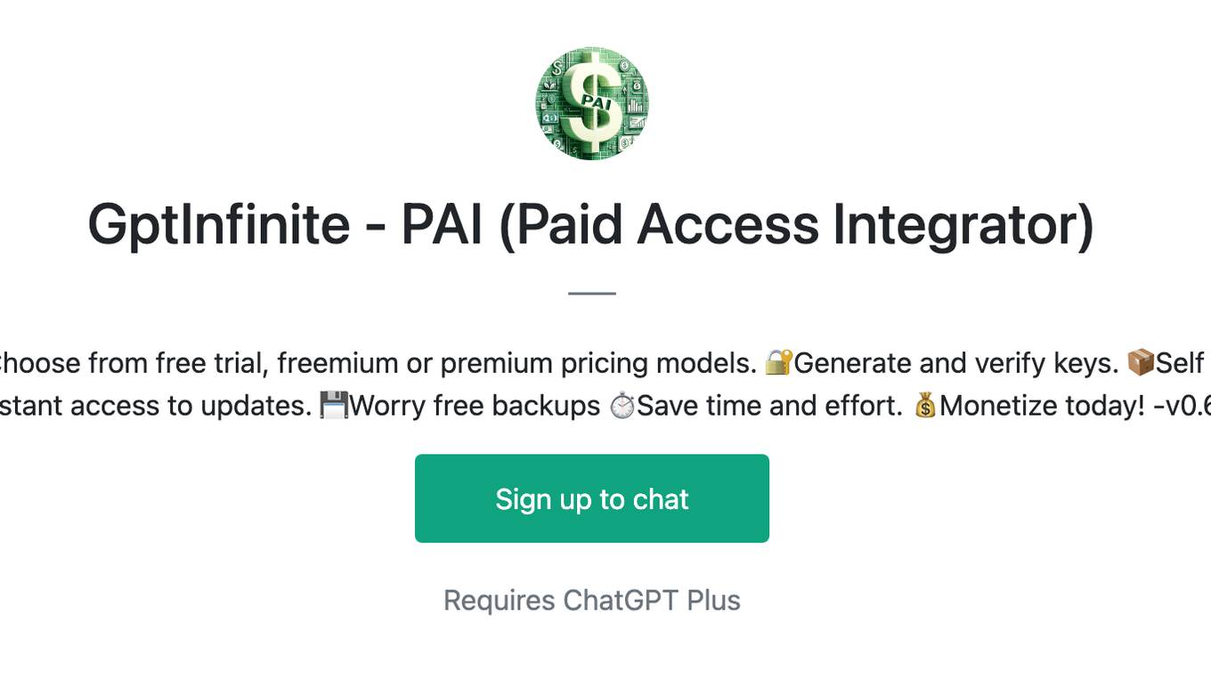 GptInfinite - PAI (Paid Access Integrator) Screenshot