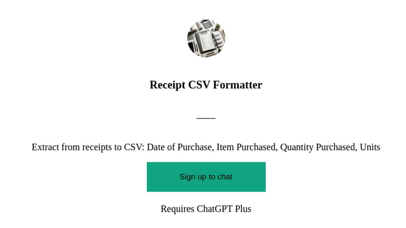 Receipt CSV Formatter Screenshot