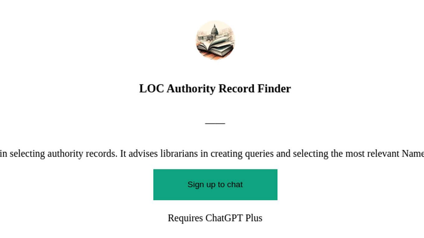 LOC Authority Record Finder Screenshot