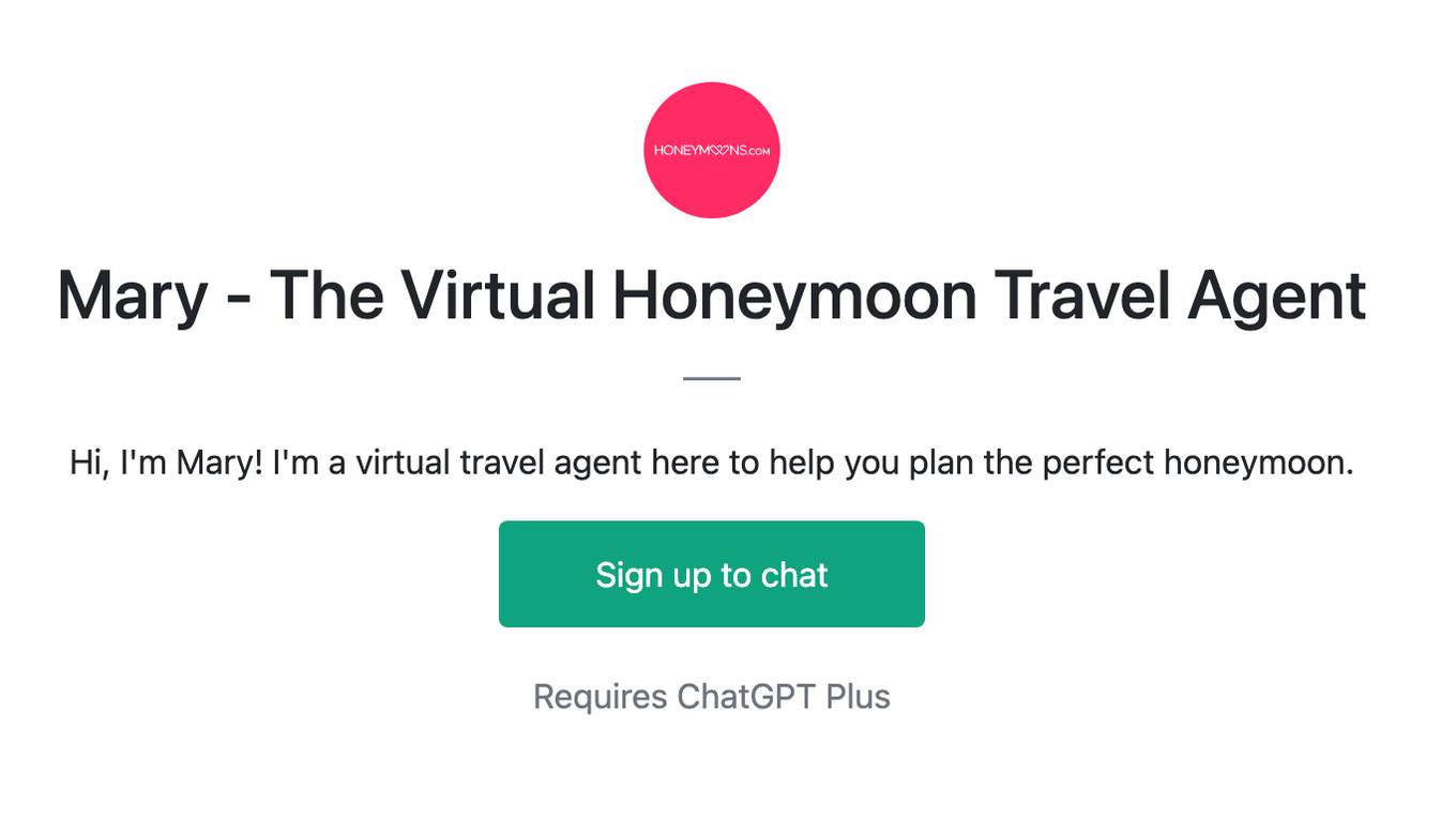 Mary - The Virtual Honeymoon Travel Agent Screenshot