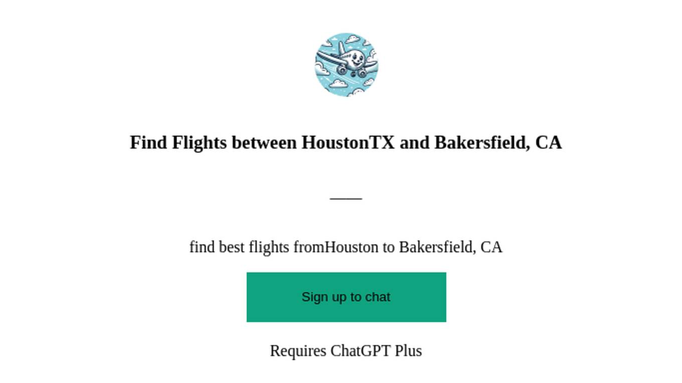 Find Flights between HoustonTX and Bakersfield, CA Screenshot