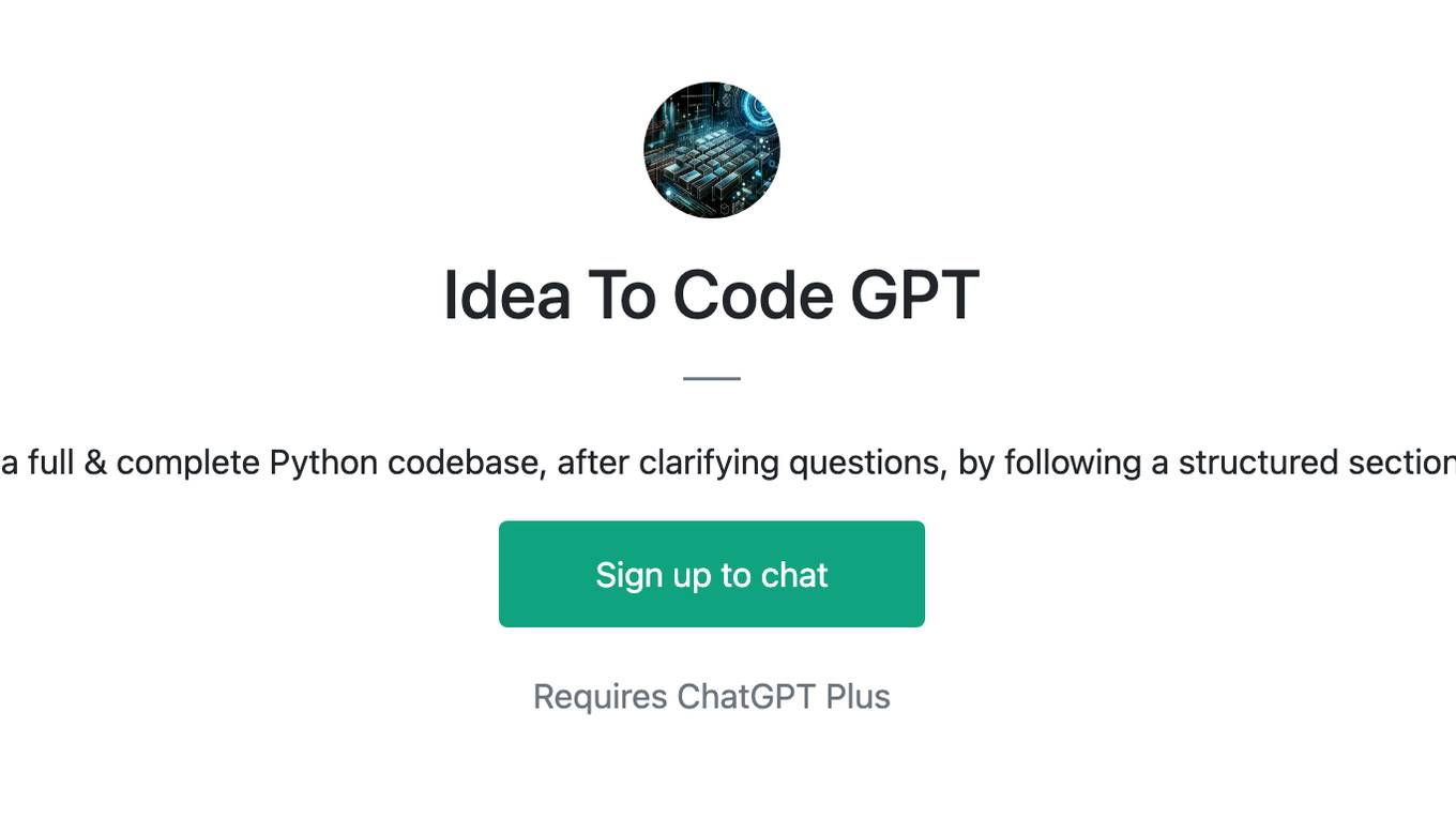 Idea To Code GPT Screenshot