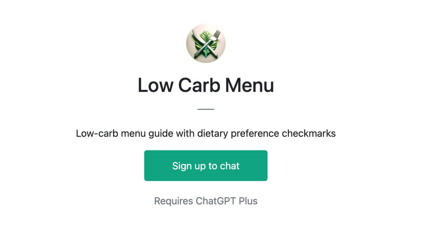 Low Carb Menu Screenshot