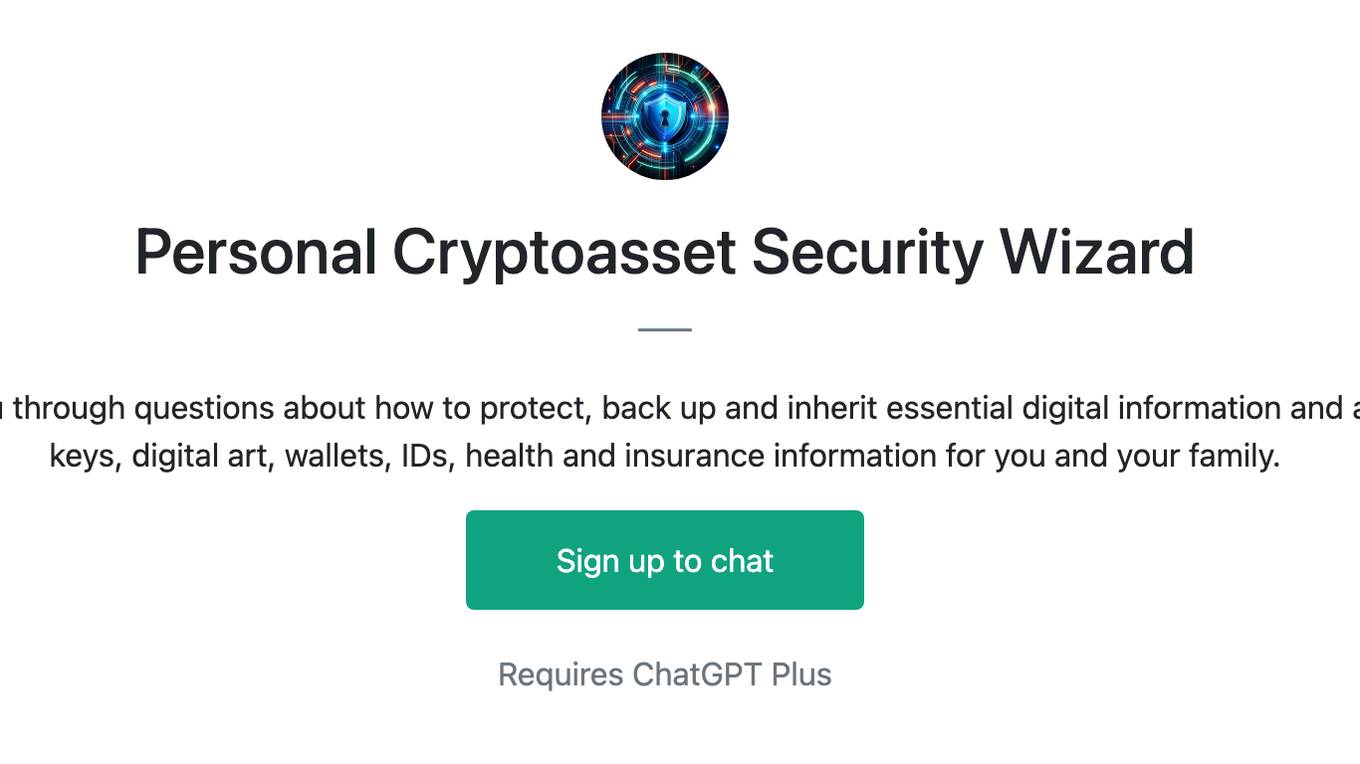 Personal Cryptoasset Security Wizard Screenshot