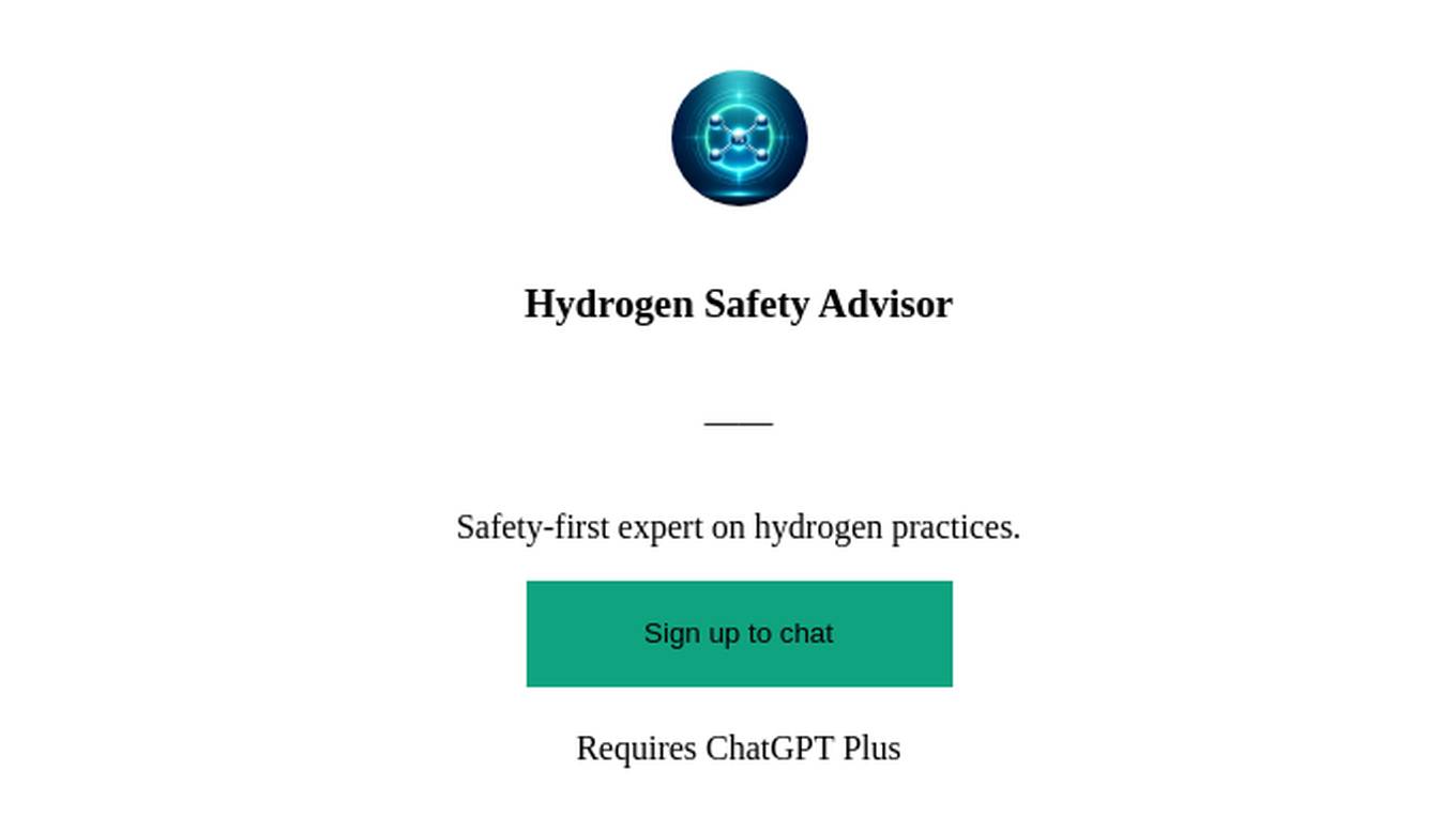 Hydrogen Safety Advisor Screenshot