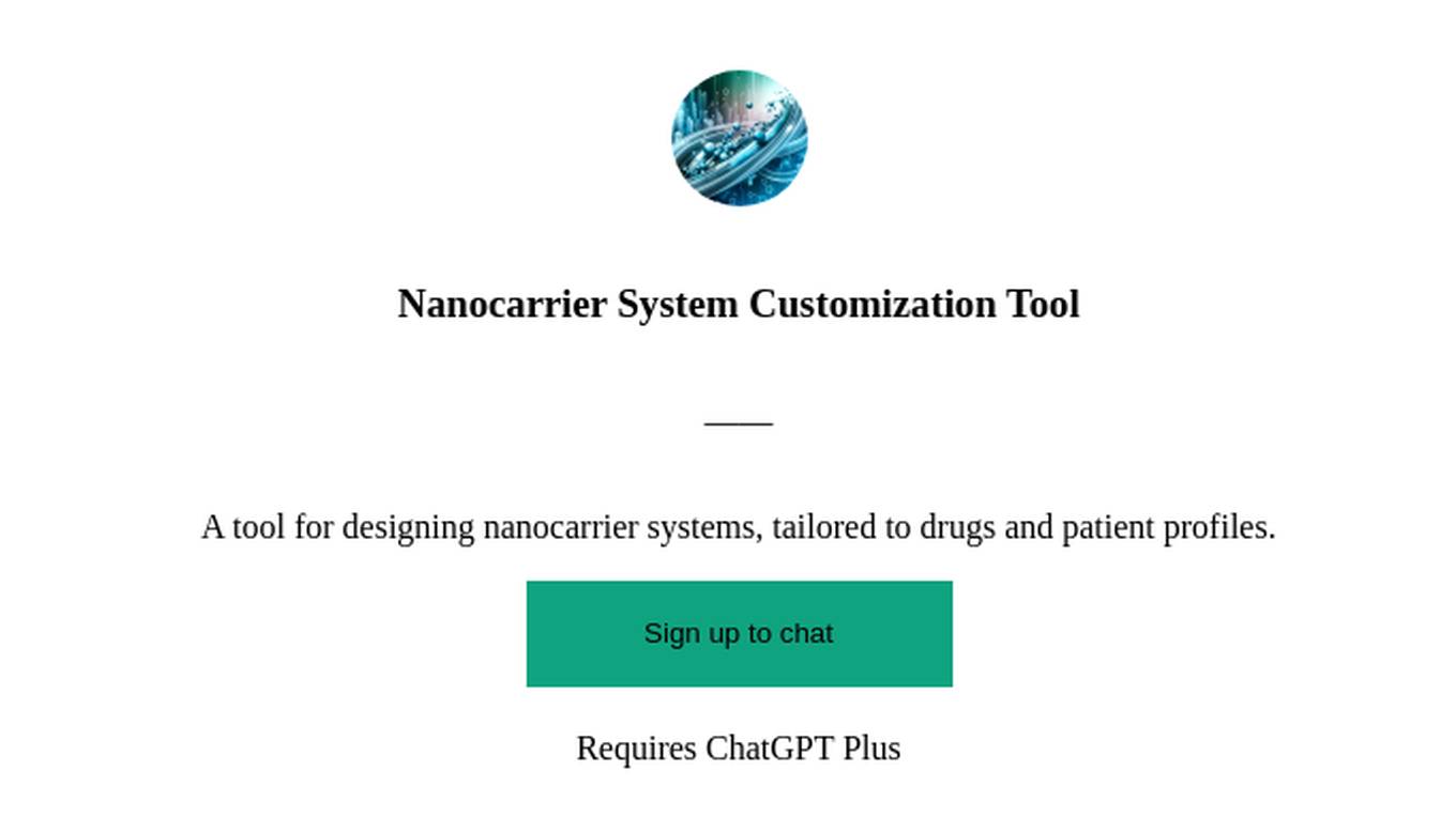 Nanocarrier System Customization Tool Screenshot