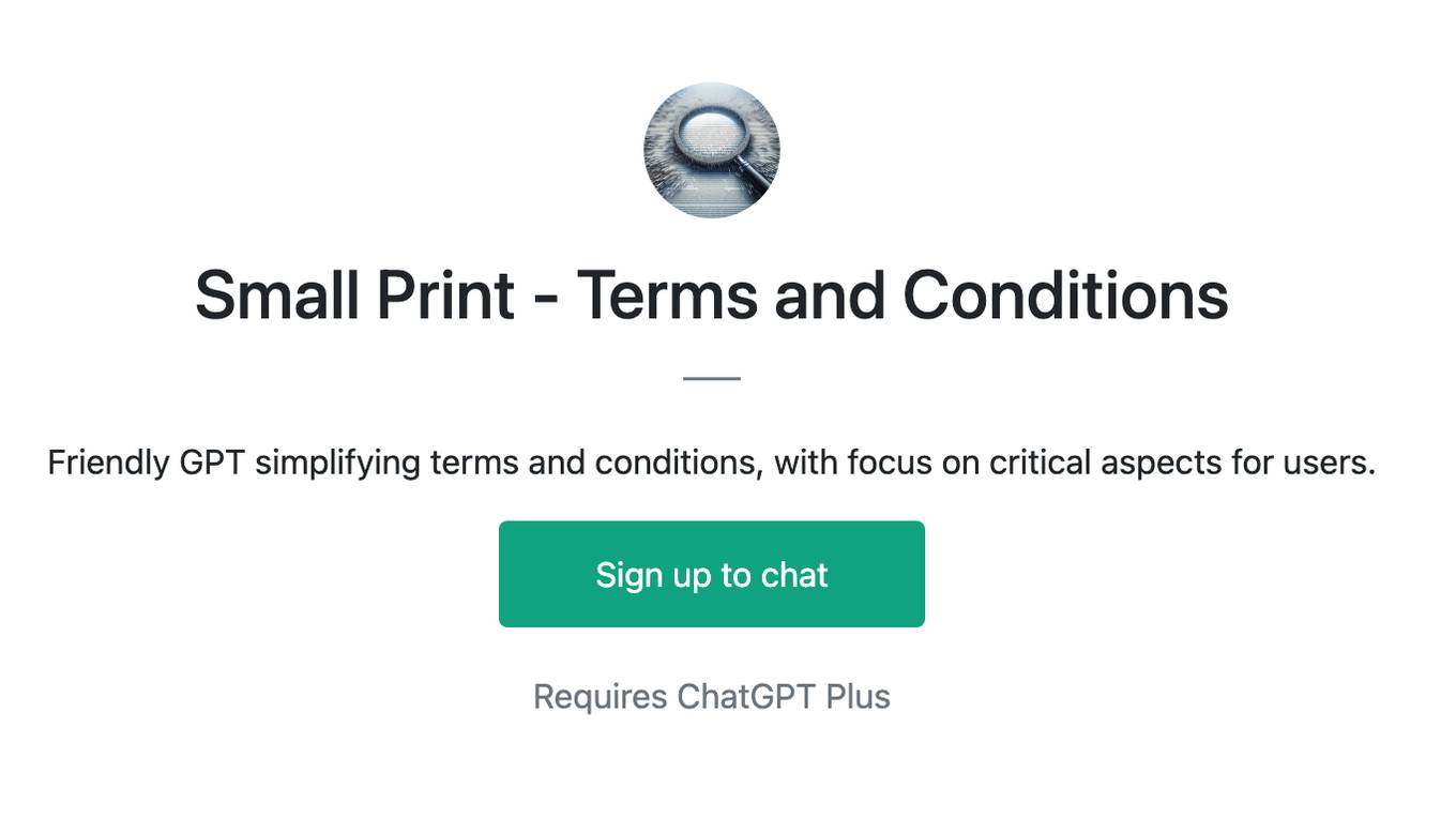 Small Print - Terms and Conditions Screenshot