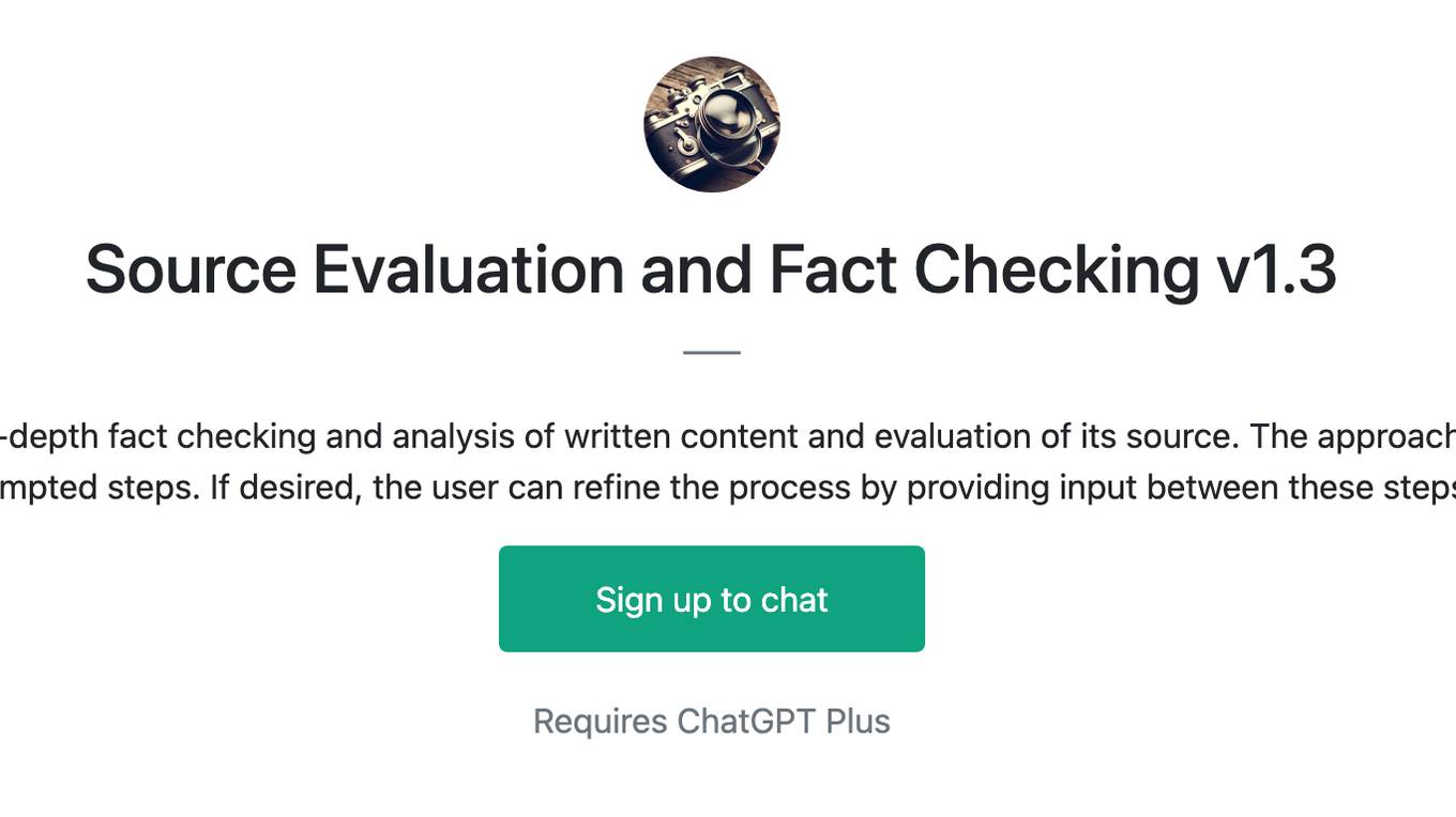 Source Evaluation and Fact Checking v1.3 Screenshot