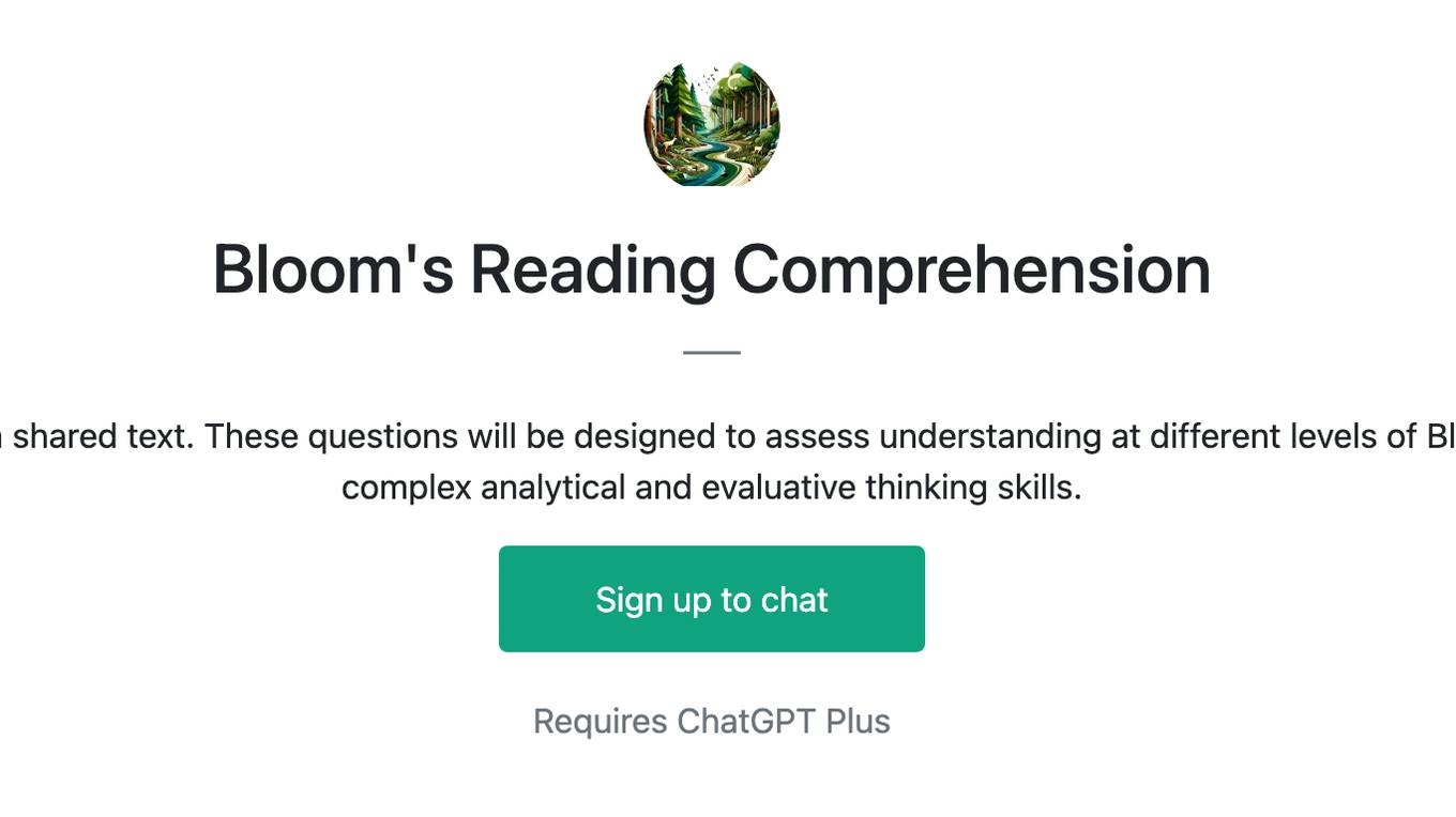 Bloom's Reading Comprehension Screenshot