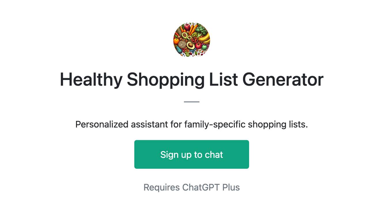 Healthy Shopping List Generator Screenshot