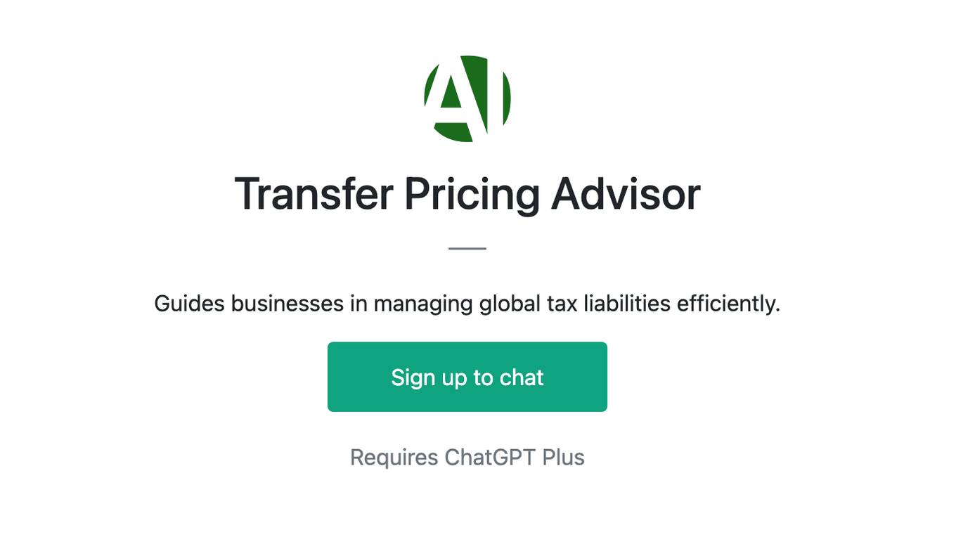 Transfer Pricing Advisor Screenshot