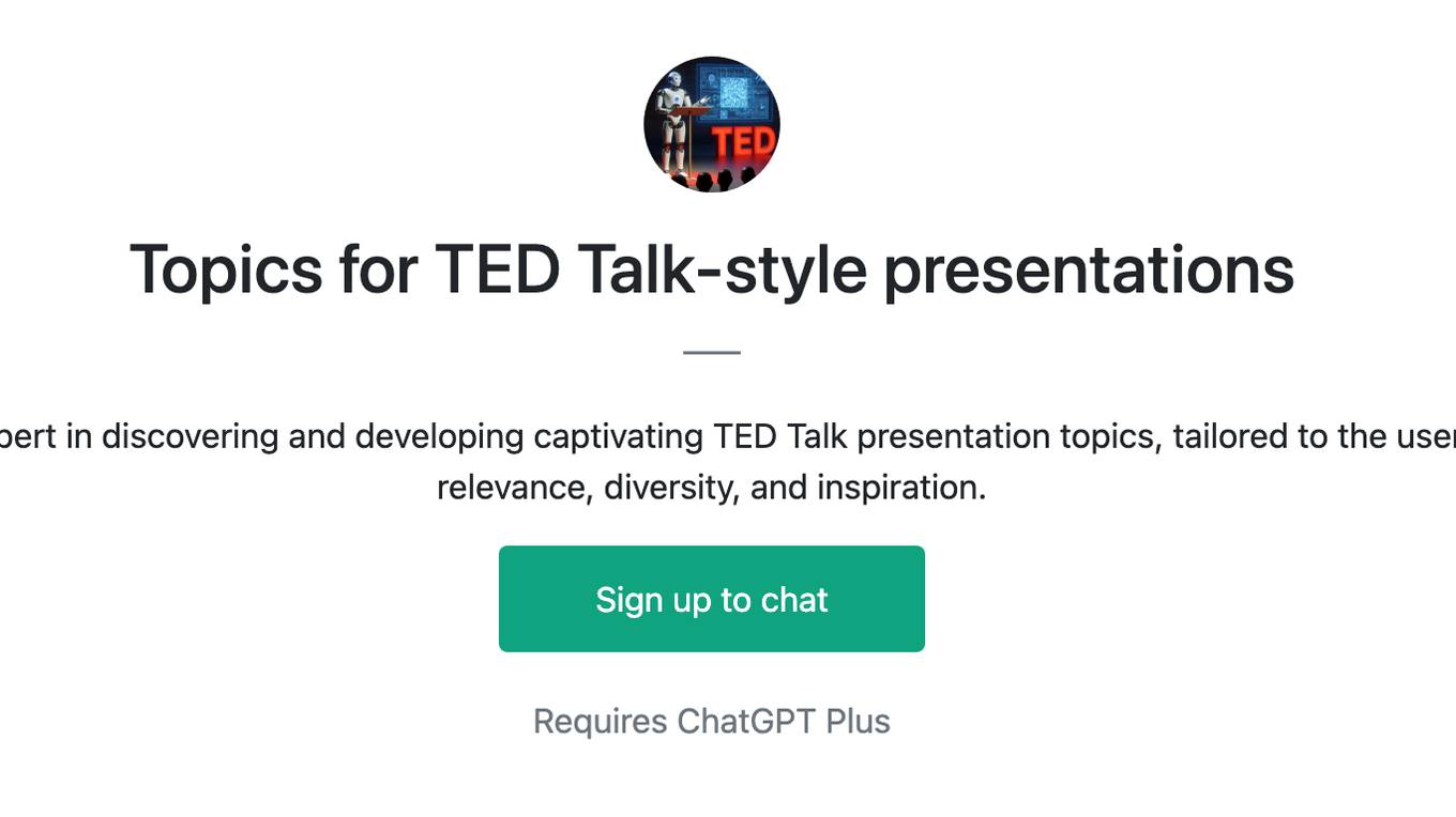 Topics for TED Talk-style presentations Screenshot