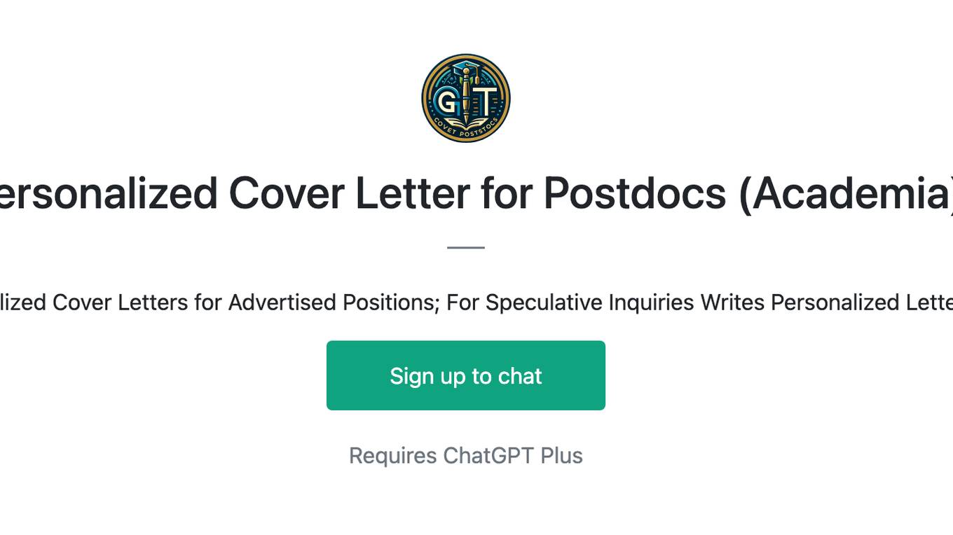 Personalized Cover Letter for Postdocs (Academia) Screenshot