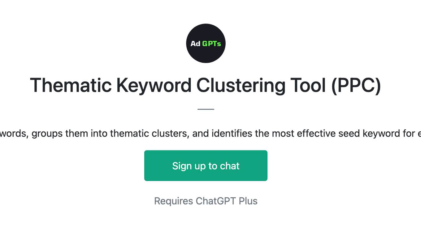 Thematic Keyword Clustering Tool (PPC) Screenshot