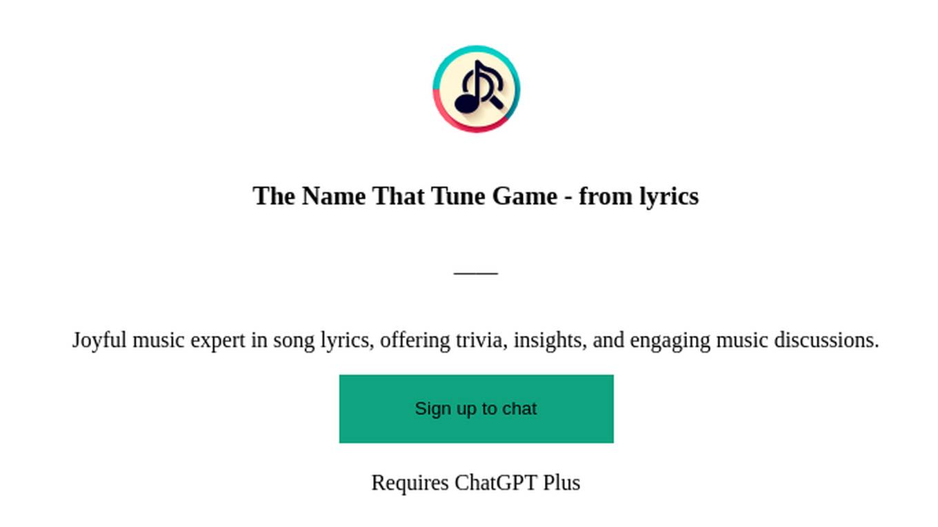 The Name That Tune Game - from lyrics Screenshot