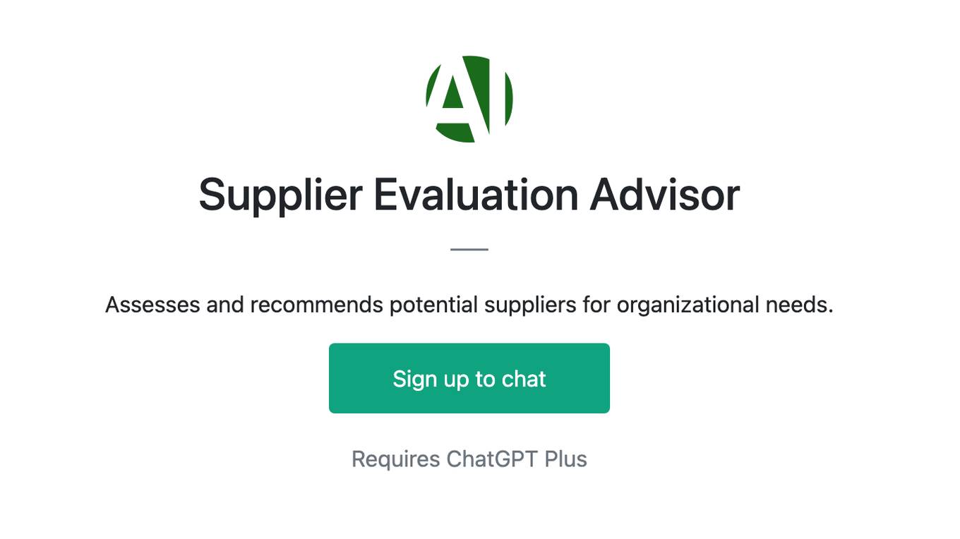 Supplier Evaluation Advisor Screenshot