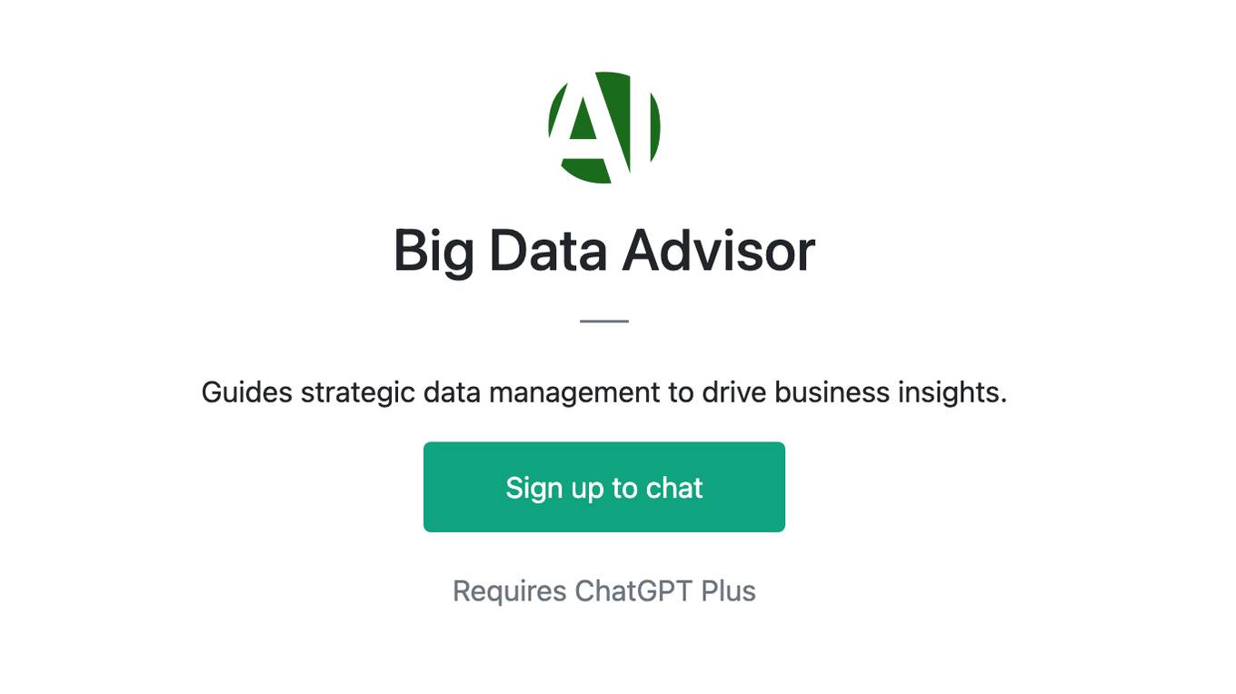 Big Data Advisor Screenshot