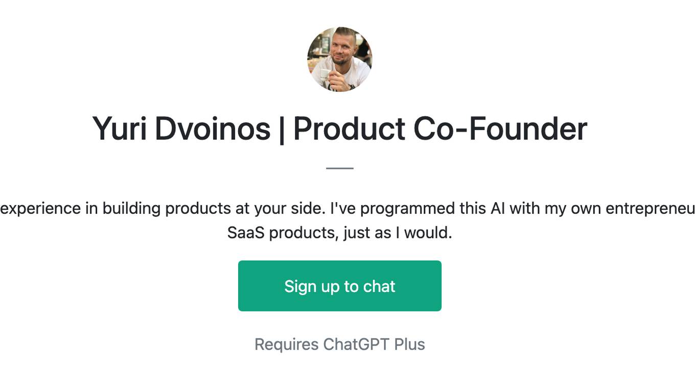 Yuri Dvoinos | Product Co-Founder Screenshot