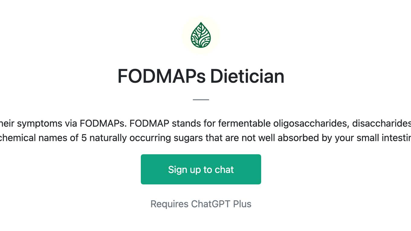 FODMAPs Dietician Screenshot