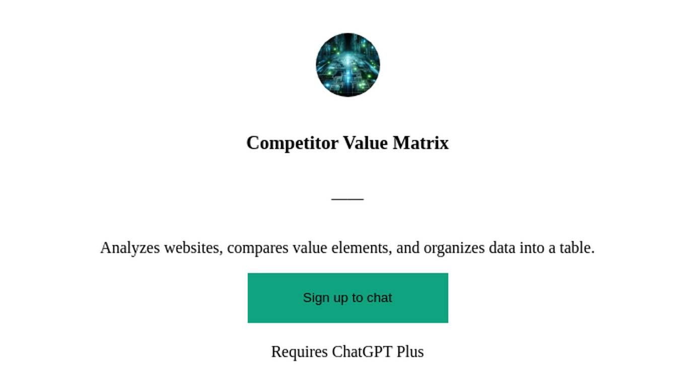 Competitor Value Matrix Screenshot