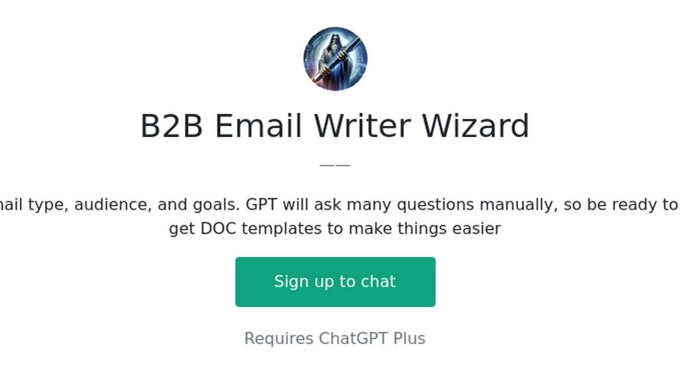 B2B Email Writer Wizard Screenshot