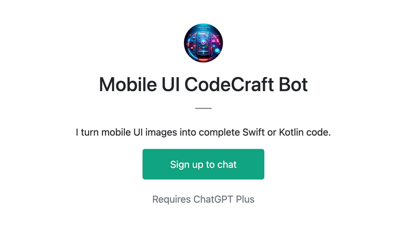 Mobile UI CodeCraft Bot Screenshot